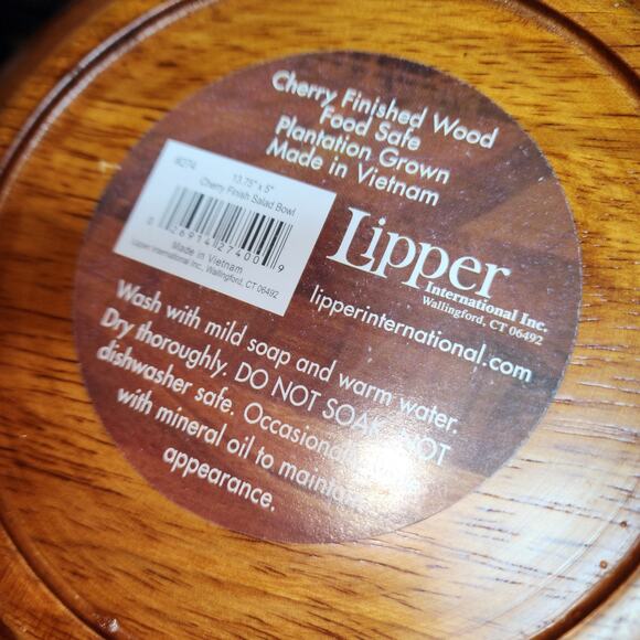 LIPPER INTL CHERRY FINISH WOOF 13.75" ROUND WOOD SERVING BOWL - Picture 4 of 6